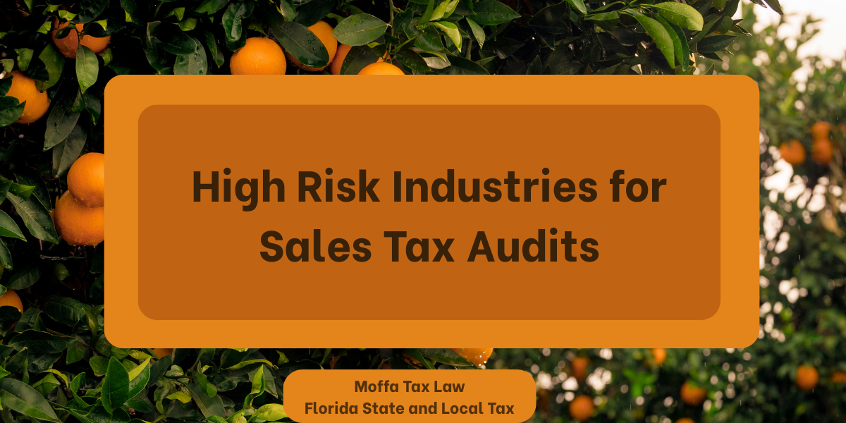 Florida sales tax audit with icons for restaurants, retail, and auto dealers