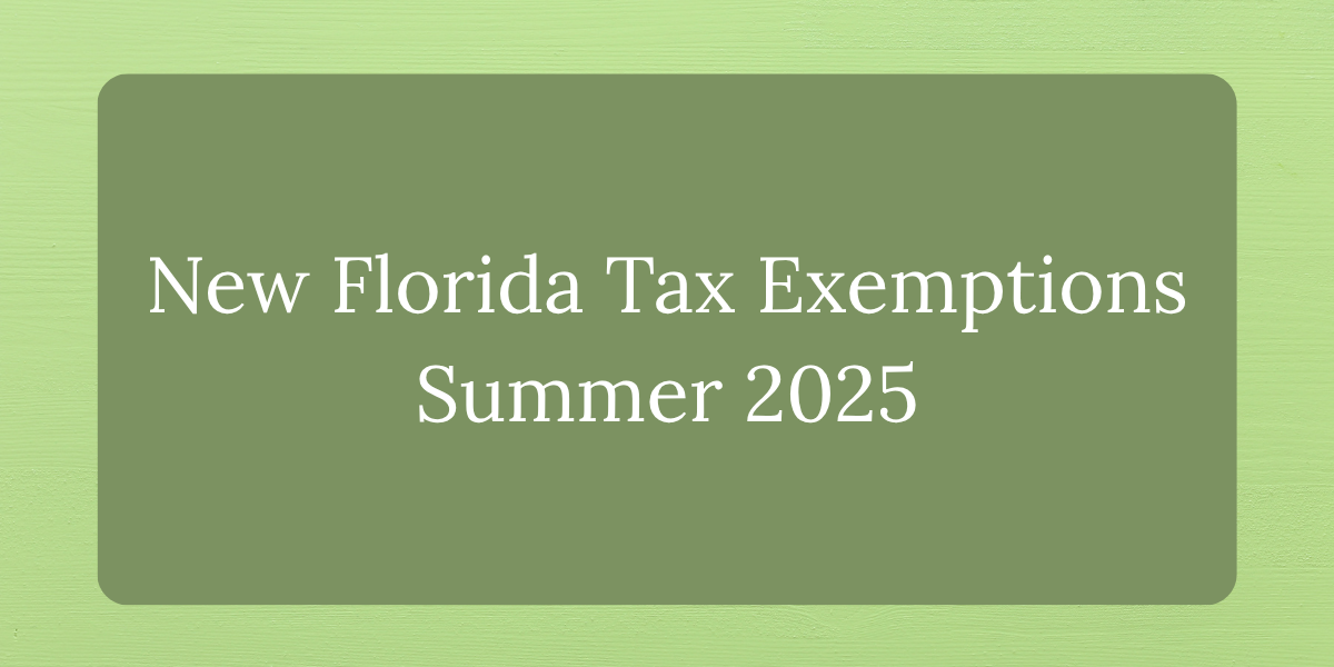 Icons showing Florida sales tax exemptions for state parks, bullion, disaster gear, and NASCAR